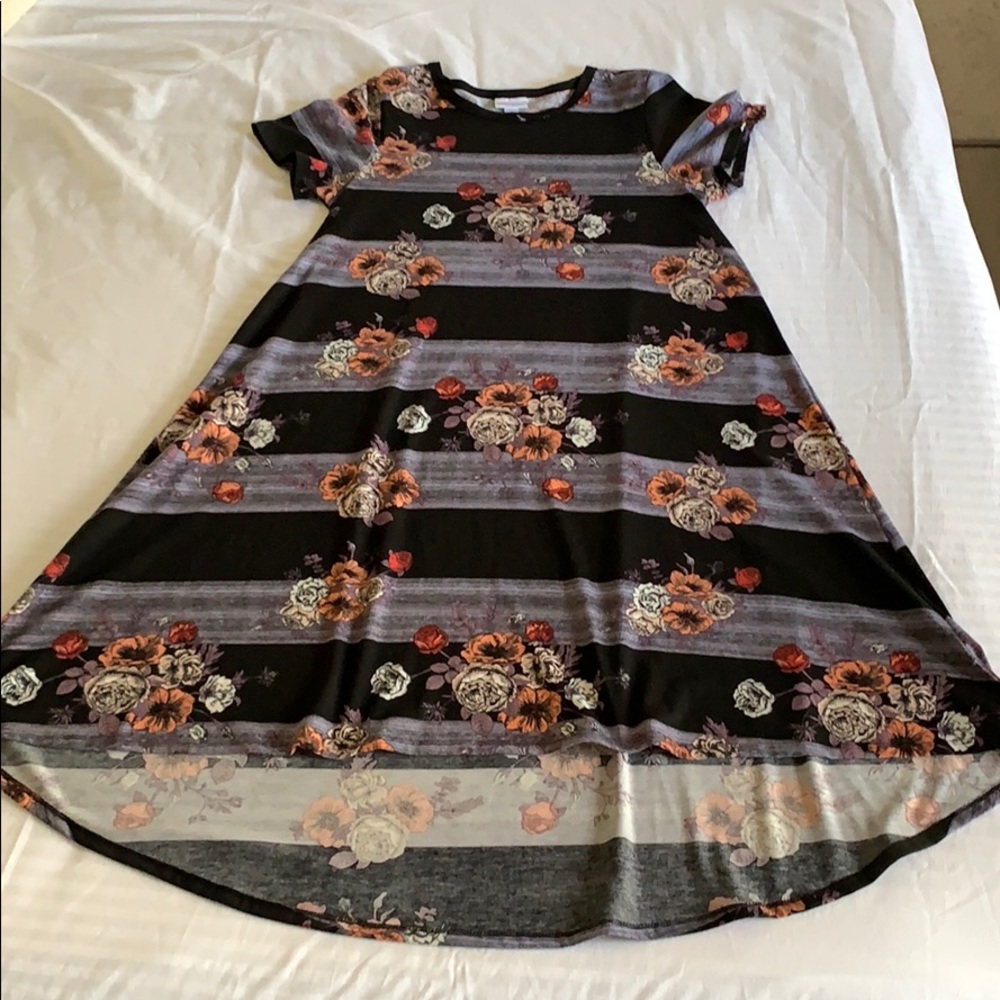 Lularoe Black/Purple Stripe & Floral Carly, Small